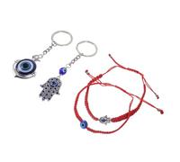Yardwe Evil Eye Jewelry Set and Alloy Keychains with Braided Rope Bracelets 4pcs Sturdy and Stylish Spiritual Accessories for Protection and Bag Decor