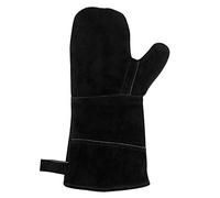 Yardwe Fire Gloves 38 cm, Heat Resistant, Black Leather | Cotton Lining, Thermal Insulation, Thorn Resistant, For Wood Burners, Fireplaces, BBQ, Gardening and Welding