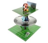 Yardwe Football Themed Three Layer Cake Stand Reusable Paper Dessert Display Holder with Bright Soccer Pattern Sturdy Modern Cake Holder for Parties Banquets and Family Use