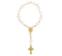 Yardwe Gold Rose Heart Prayer Beads Bracelet Pearl Rosary String for Baptism and Wedding, Religious Pilgrimage Beads Bracelet Wrist Decoration for Women