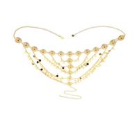Yardwe Golden Zinc Alloy Chain Headpiece with Coin Tassels, Delicate Forehead Tassel Chain Enhancing Personal Charm, for Festival and Wedding Hair Accessories