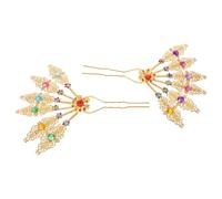 Yardwe Hairpin Metal with Rhinestone Gold Flying Leaf Design 2pcs Vintage U Shaped Resistant to Fading and Daily Wear, Hair Accessory on Chinese New Year or Special for Women