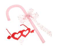 Yardwe Halloween Red Heart Bowknot Cane Prop Set with Sunglasses for Valentine’s Day and Party Role Play, One Size Fits Halloween Costume Accessories for Dance and Cosplay