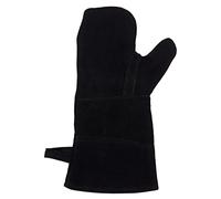 Yardwe Heat Resistant Leather Stove Mitten, 15 Inch Extra Long Fireplace Glove for Wood Burner & BBQ, Thermal Insulation Safety Mitt with Cotton Lining, Black (1 PC)