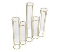Yardwe Hydroponic Flower Vases Five-connected Plant Holders Rotatable Glass Test Tube Bud Vase Office Home Decor