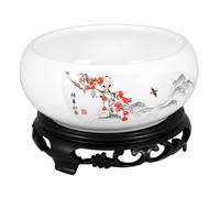 Yardwe Hydroponic Plant Pot with Base for Lotus and Water Lily Indoor Ceramic Round No Hole Flower Planter for Home Office Garden Decor