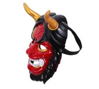 Yardwe Japanese Demon Mask Full Face Horned Samurai Cosplay for Men Lightweight Halloween Party Masquerade Prop Versatile Festival Costume Accessory with Bold Traditional Design