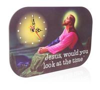 Yardwe Jesus Wall Clock 28x18.5cm Exquisitely Designed Decorative Non Ticking Stylish Wooden Abs Copper Clock for Bedrooms and Living Rooms