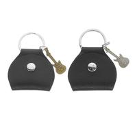 Yardwe Keychain Case Guitar 2pcs in Pu Pick Leather Holder Set Black Metal with Ring, Convenient Storage or for and Small Birthday or Valentine's Day Picks Pendants
