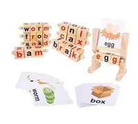 Yardwe Learning Toys with Word Recognition and Object Recognition Features Rotating Letter Blocks Flash Cards Made of Wood and Paper for Boys and Girls for Kindergarten Education