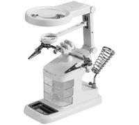 Yardwe LED Soldering Station with Adjustable Helping Hands and Alligator Clips, Desktop Magnifier Station with 3X and 4.5X Acrylic Lenses, Stable Base, Iron Holder, Metal Tray