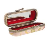 Yardwe Lipstick Case and Lip Gloss Holder with Mirror, Creative Vintage Floral Embossed Metal Makeup Storage Box for Women, Portable Cosmetic Pouch for Travel and Daily Use, White