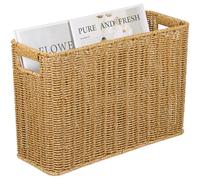Yardwe Magazine Wicker Basket Rectangular Basket Bins Woven Files Holder Straw Trash Can Books Organizer Case Farmhouse Standing Rack For Home Office Shelf Coffee
