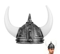 Yardwe Medieval Viking Helmet Silver Ox Horns, Adult Viking Hat for Masquerade and Halloween Costume, Ancient Rome Warrior Horned Headwear