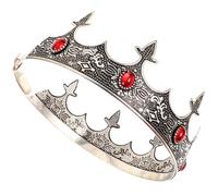 Yardwe Men’s Vintage Prince Crown Metal Headpiece with Red Gemstone, Retro King Cosplay Crown for Party, Carnival, and Themed Costume Accessories
