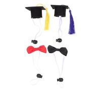 Yardwe Mini Hamster Chinchilla Hats Set 4pcs Wear-resistant Adjustable Pet Caps with Blue Yellow Graduation Hats and Red Black 7cm Bowknot for Small Pets Party Accessories