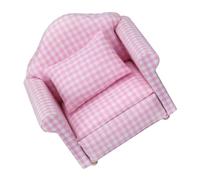 Yardwe Mini Plaid Sofa Model Pink Checkered Single Sofa with Pillow Miniature Living Room Furniture DIY Dollhouse Accessory for House Decor Realistic Design Safe and