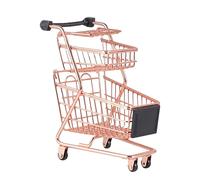 Yardwe Mini Two Tier Shopping Cart Trolley for Rose Gold Simulation Playset for Imaginative Play and Cognitive Development