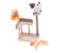 Yardwe Miniature Cat Climbing Tower Model for Dollhouse Decoration Wooden Cat Figurine Playset for Boys and Girls Cute Micro-landscape Toy for BJD and Miniature Scenes