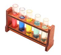 Yardwe Miniature Colored Test Tubes with Wooden Rack Dollhouse Science Lab Props for Miniature Landscaping Reusable Mini House Decoration Accessories