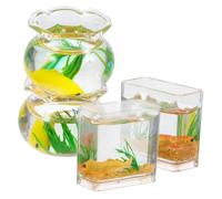 Yardwe Miniature Fish Bowls 4pcs Set 1:12 Scale Glass Goldfish Bowls for Dollhouse Decor, Tiny Home Table Centerpieces with Random Miniature Fish, Micro Landscape Accessories