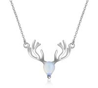 Yardwe Moon Stone Deer Shape Pendant Necklace for Women Elegant Silver | Lightweight, Comfortable to Touch, Anti Rust Finish, Graceful Craftsmanship, Elk Shape Design, without Fading