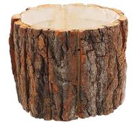 Yardwe Natural Wood Flower Container Rustic Bark Design Waterproof Splash Bucket 5 Inch Tabletop Planter for Home Garden Decoration