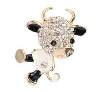 Yardwe New Year Brooch Pin Adorable Cartoon White Calf Brooch Drip Oil and Rhinestones, Cute Zodiac Cow Breastpin for Year Party Accessories and Festival Decoration