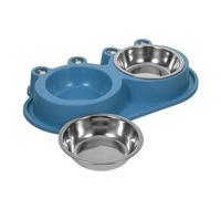 Yardwe No Spill with Moat Design Pp Material Blue and Nonslip Base Double Pet Feeding Bowl for Cats and Puppies Suitable for Indoor Mealtime Use with Medium and Small Cats