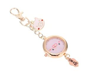 Yardwe Nurse Hanging Fob Watch with Pink Pig Design Key Ring Clasp Pocket Watch for Female Students with Extra Battery for Exams and Work