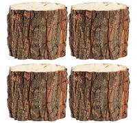Yardwe Pack of 4 Wooden Bark Flower Pot, Tree Trunk Succulent Planter, Farmhouse Tree Stump Planter, Cactus Pot, Rustic Plant Pots Boxes, Bucket Barrel