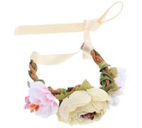 Yardwe Pet Flower Hairband Wreath for Cats and Dogs Soft Simulated Floral Crown Garland in Beige Xs Comfortable Photo Prop for Parties and Festivals