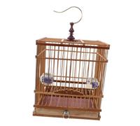 Yardwe Rectangular Bamboo Hanging Bird Cage with Swing Hook and Tray Carbonized Finch House Easy Clean Door Lock Design Indoor Balcony Suitable Natural Habitat for Goldfinches and