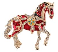 Yardwe Red Horse Brooch Jewelry Enamel Pin with Rhinestones, Versatile Accessory Featuring Refined Elegance and Vintage Palace Style, for Spring Festival Party and Social Gatherings
