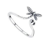 Yardwe S925 Sterling Silver Dragonfly Open Ring for Women, Adjustable Heart-Shaped Finger Jewelry, Minimalist, Gift for Everyday Wear
