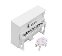 Yardwe Scale Miniature White Upright Piano Model with Stool Eco Friendly Decorative Furniture for Dollhouses Photography Props and Playroom Decor