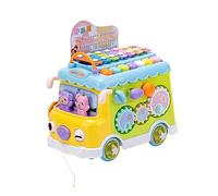 Yardwe School Bus Xylophone Educational Knocking Piano Music for Boy Girl Multi Functional Pull Along Shape Sorter Musical Instrument for Months