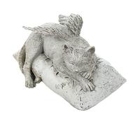 Yardwe Sleeping Cat Angel Memorial Stone Resin Craft Garden Memorial Statue for Cat's Bereavement