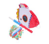 Yardwe Space Rocket Pinata for Birthday Party with Blindfold and Stick Easy Hanging Loop Candy Fillable Decoration for Boys Outdoor Games and Themed Celebrations