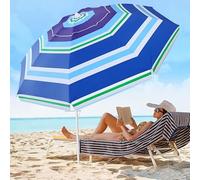 Yardwe Striped Beach Patio Umbrella Aluminum Sand Pole Waterproof Windproof Sand Umbrella Outdoor Shades for Patiofor Seaside Beach (light Blue)