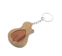 Yardwe Unique Guitar Plectrum Keyring Wooden Guitar Pick Holder Pick Keychain for Lovers