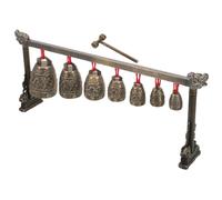 Yardwe Vintage Chinese Bell Instrument Chime, Single-layer Seven Round Bronze Bells, Traditional Asian Percussion Instrument for Home Decor and Musical Use