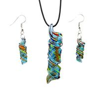 Yardwe Vintage Colorful Spiral Painted Glass Necklace and Earrings Set for Women, Retro Style Jewelry Set with Swirl Design, Suitable for Daily Wear and Special Occasions