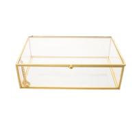 Yardwe Vintage Glass Jewelry Box with Gold Metal Edge, Rectangular Keepsake Box Featuring Strong Construction and Hinged Lid for Quick Access, for Vanity and Beauty Routines Storage