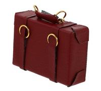 Yardwe Vintage Miniature Luggage Suitcase for Dolls Red Leather Bag Decorative Mini House Accessory Gift for Collectors