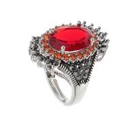 Yardwe Vintage Thai Silver Adjustable Ring with Red Garnet Gemstone Chic Decorative Finger Jewelry for Women Creative Fashion Statement Accessory