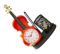 Yardwe Violin Clock Pen Holder Creative Desktop Clock and Storage for Office Study Home Decor Holiday for