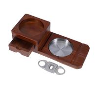 Yardwe Whiskey Cigar Ashtray Tabletop Wooden Tray for Cup Cigar Ashtrays for Men Luxury Large Wooden Glass Trays Holder Carved Stand Light Brown