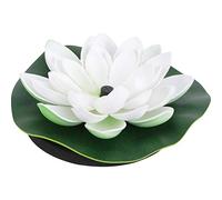 Yardwe White Artificial Lotus Flowers with Water Lily Pad Ornaments Solar Power Water Pump Free Standing Floating Birdbath Water Pumps for Garden Patio Pool Decor