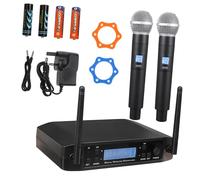 Yardwe Wireless Dual Singing Microphone System Uhf Cordless Vocal Mic with Receiver, Wireless Microphone for Singing and Outdoor Stage, English Plug Ac230v